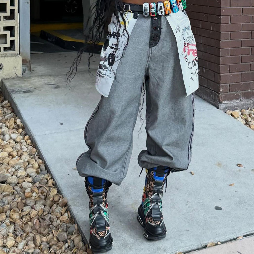 Streetwear Unique Reversible Large Pocket Printed Jeans