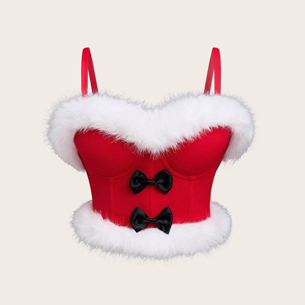 Sexy Bowknot Fuzzy Shapewear Outerwear Mini Camisole