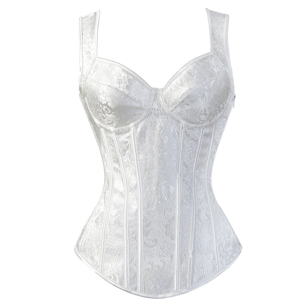 Vintage Embroidered Corset with Side Zipper and Bust Support Straps, Shapewear Bodysuit