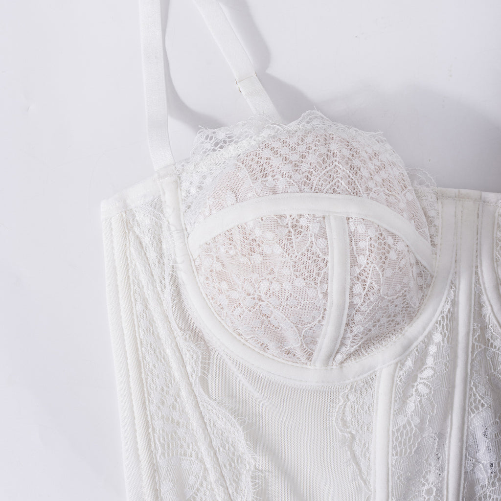 Sexy White Lace Camisole with Slimming and Shapewear