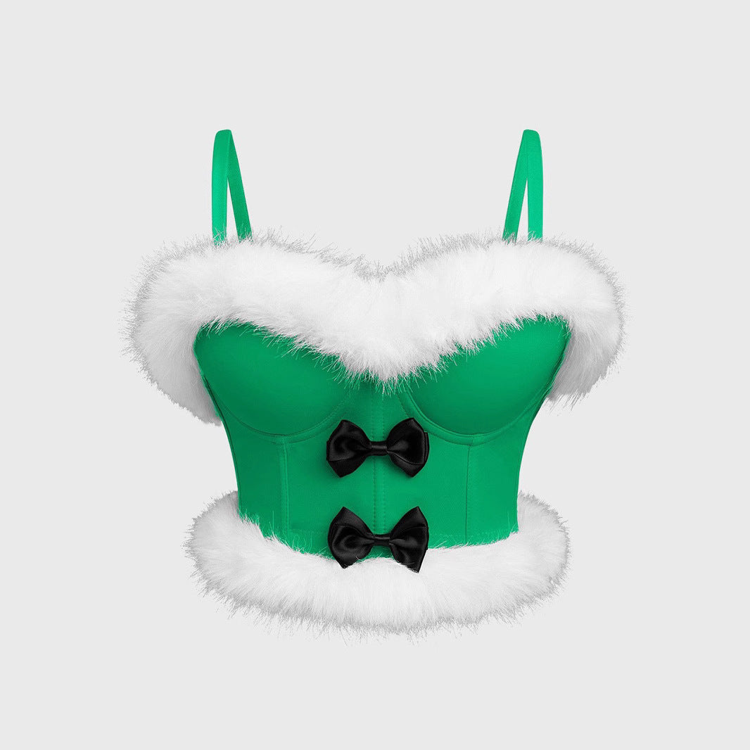 Sexy Bowknot Fuzzy Shapewear Outerwear Mini Camisole